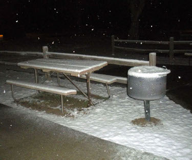 picnic table and fire tub